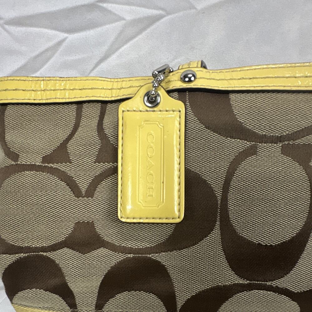 Coach Signature Zip-Top Satchel Handbag Brown/Beige Yellow A1076-F13548 W/wallet - Picture 4 of 16